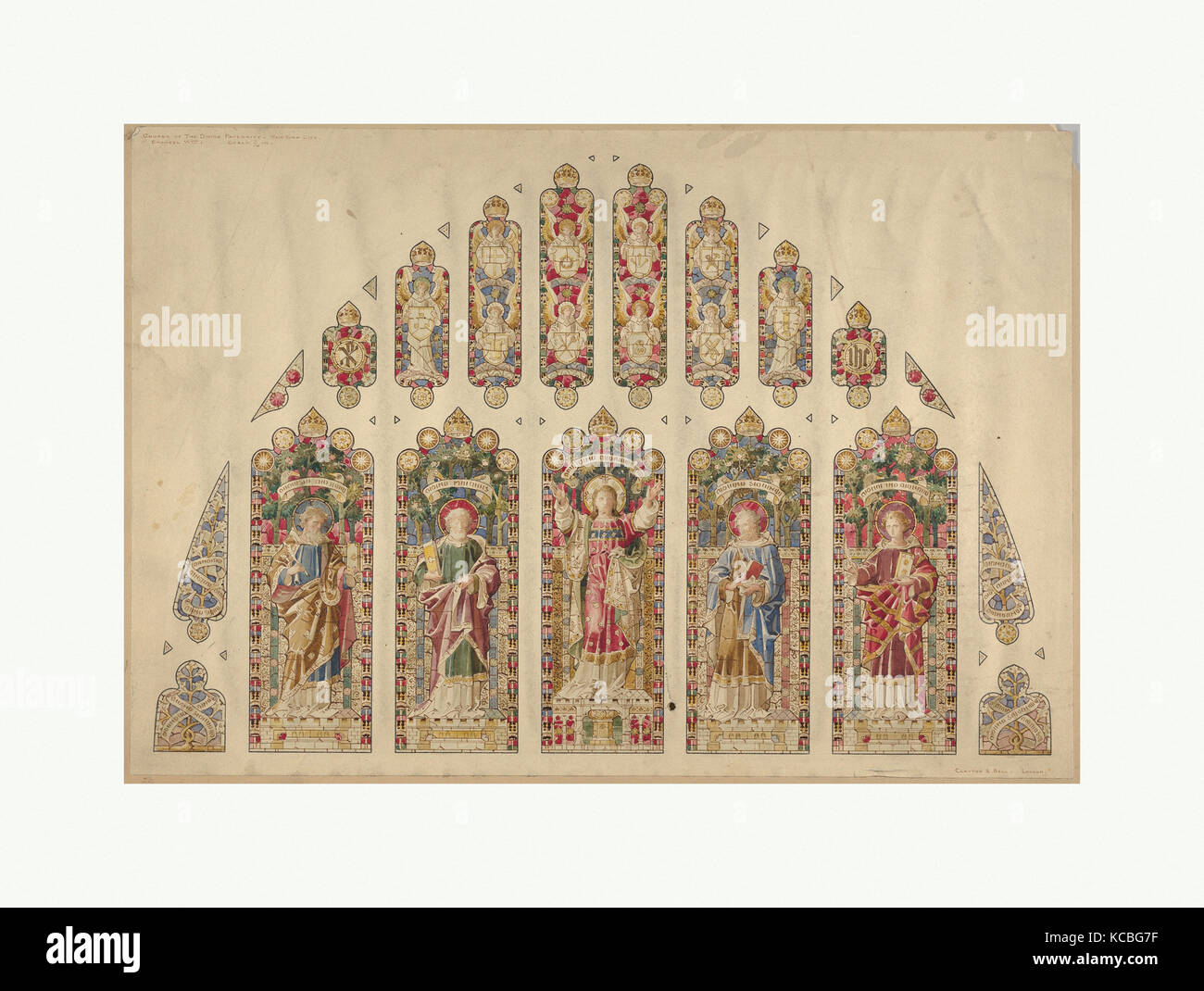 Design für eine Multi-verglasten Buntglasfenster, Kirche der Göttlichen Vaterschaft, New York, Ca. 1898 Stockfoto