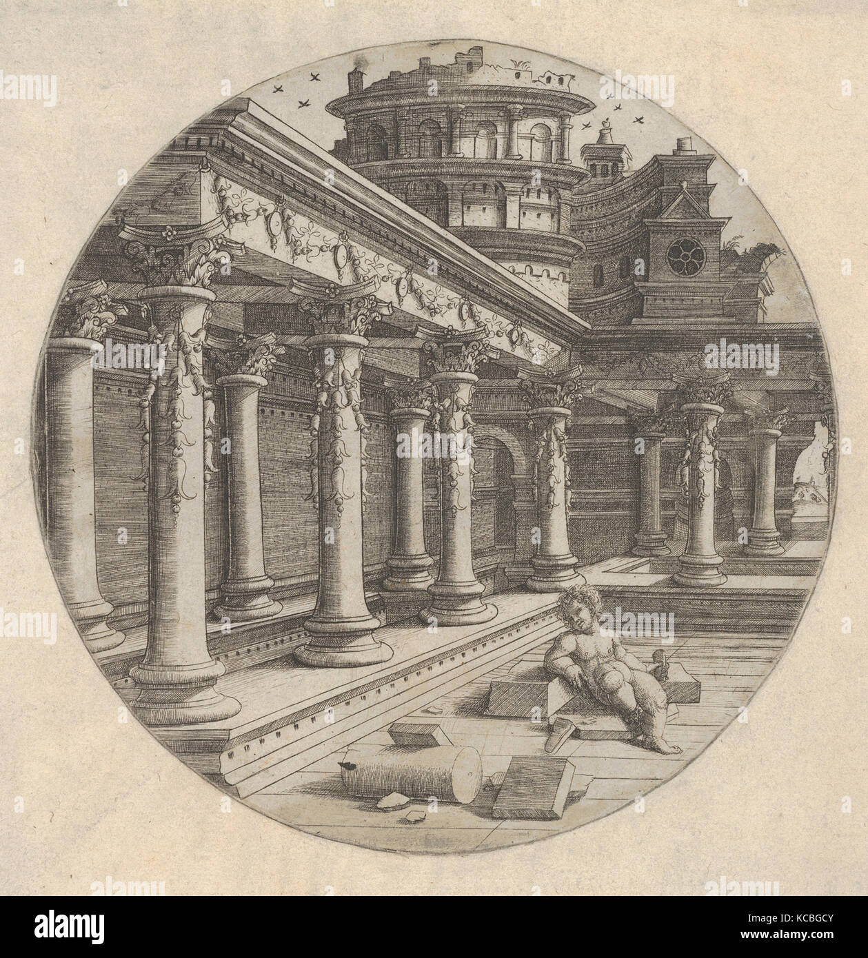 L'Enfant dans la Galerie, Ätzen, Blatt: 6 1/2 x 6 1/2 in. (16,5 x 16,5 cm), Jean de Gourmont (Französisch, Aktiv, 1506 - 1526 Stockfoto