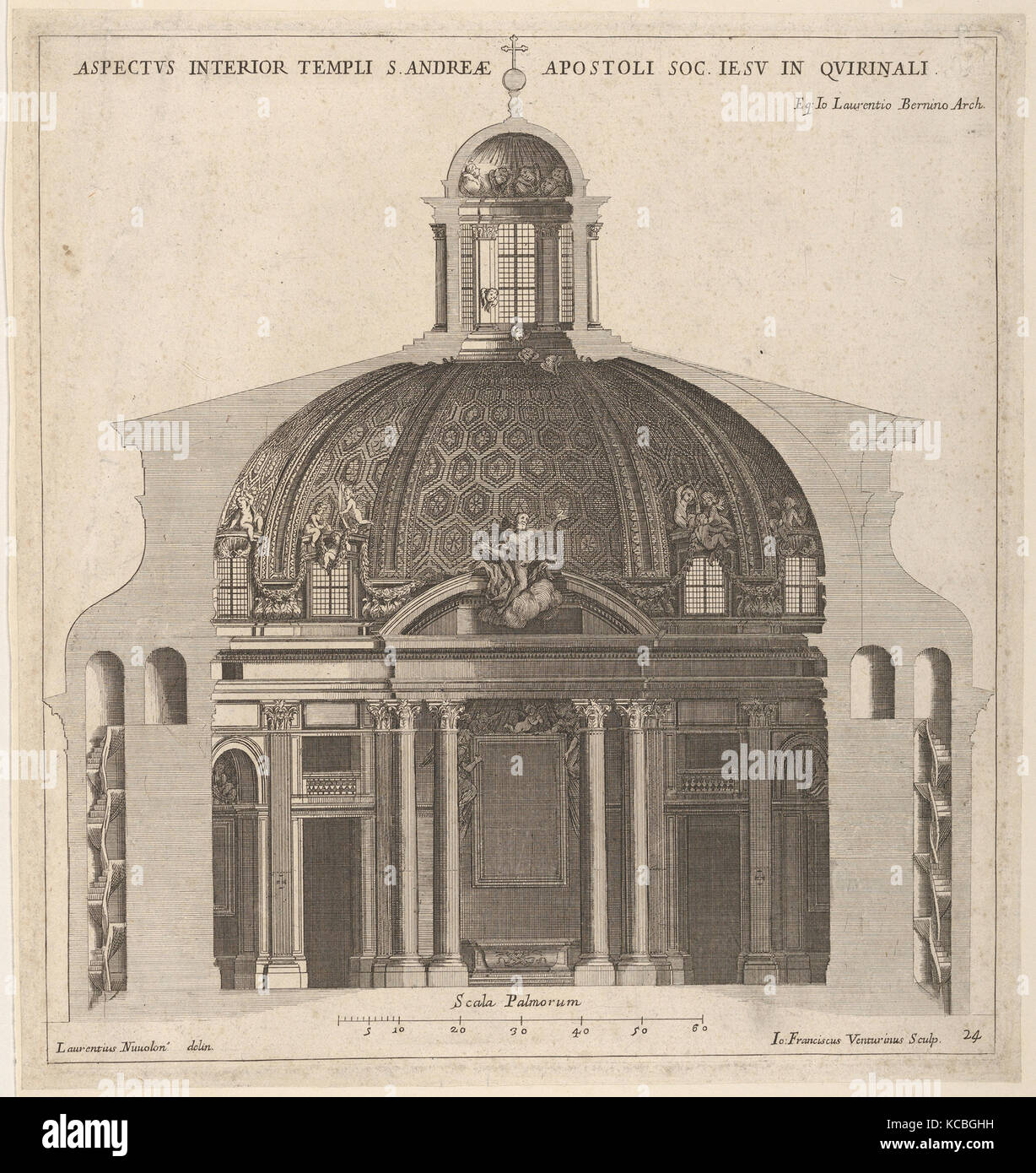 Querschnitt der Kirche von Sant'Andrea al Quirinale, Rom, Anzeigen Laterne, Kuppel, und Altar, Giovanni Francesco Venturini Stockfoto