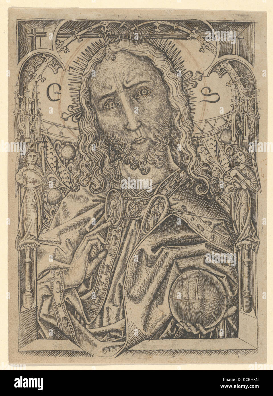 Der Heiland, Mitte des 15. Jahrhunderts, Gravur; zweite Zustand, Blatt: 6 3/16 x 4 9/16-in. (15,7 x 11,6 cm), Drucke, Master ES (Deutsch Stockfoto