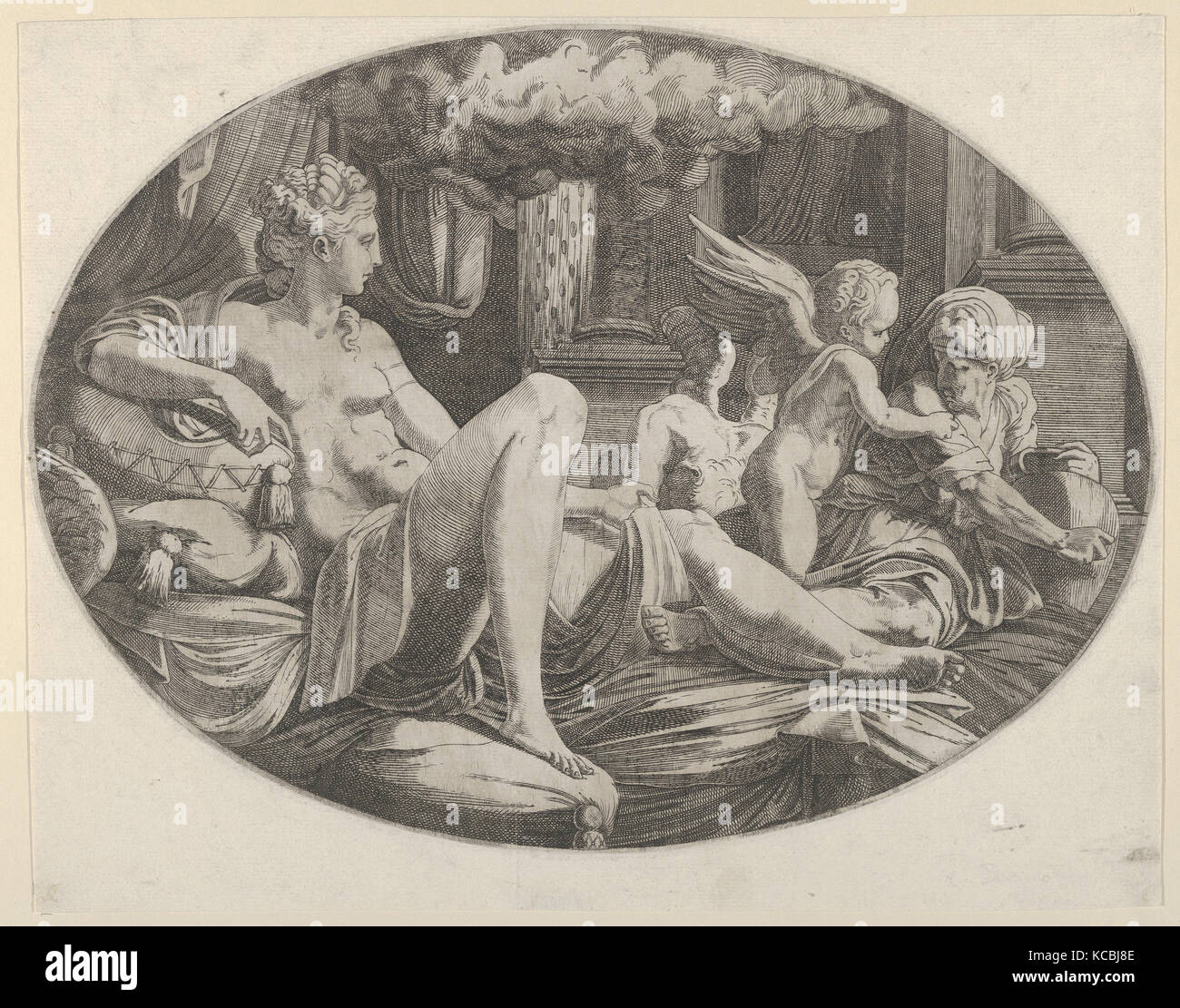 Danae, Ca. 1542 - 47, Ätzen, Blatt: 9 3/16 x 11 5/8 in. (23,3 x 29,6 cm), Drucke, Léon (Französisch, Davent aktiv 1540 - 56 Stockfoto