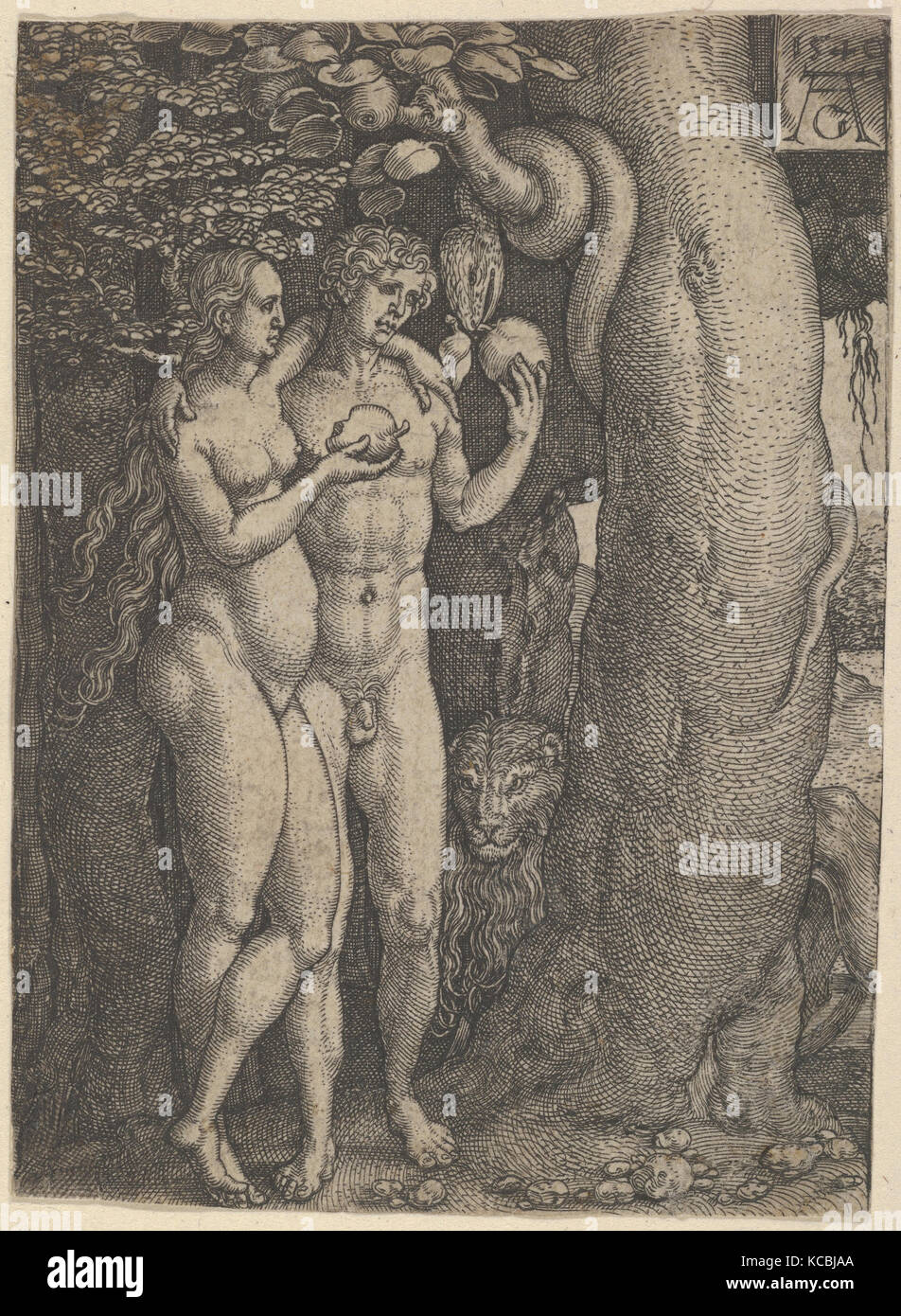 Die Versuchung von Adam und Eva, aus der Geschichte von Adam und Eva, Heinrich Aldegrever, 1540 Stockfoto