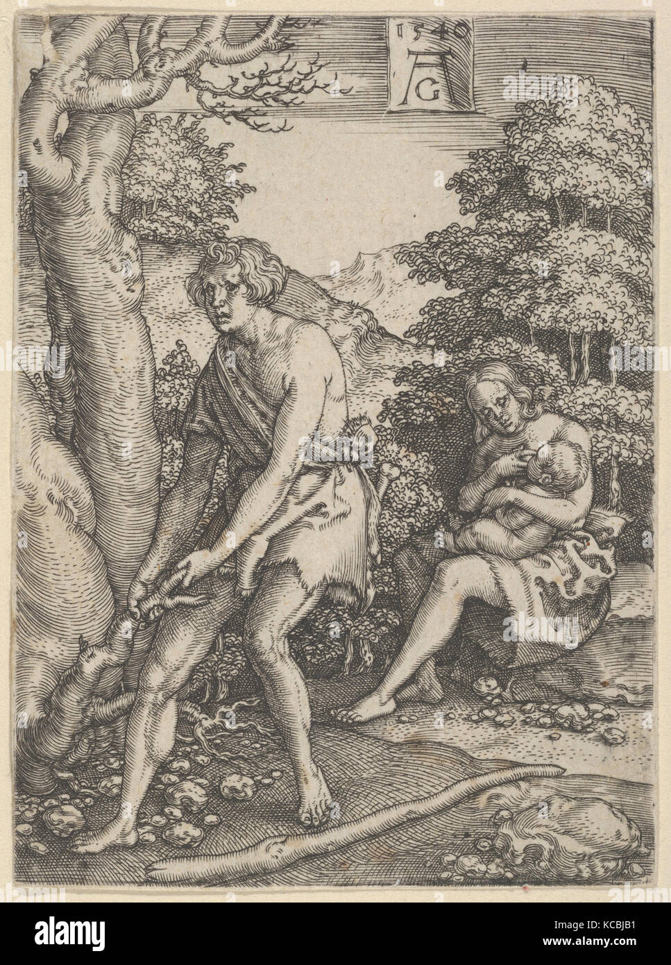 Adam und Eva an der Arbeit, aus der Geschichte von Adam und Eva, Heinrich Aldegrever, 1540 Stockfoto