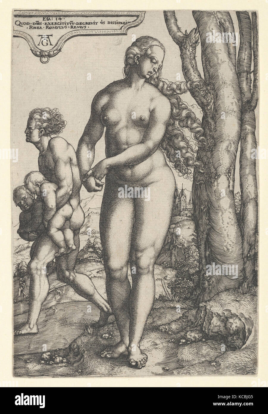 Rhea Silvia, 1532, Gravieren, Blatt: 5 13/16 x 3 15/16 in. (14,7 x 10 cm), Drucke, Heinrich Aldegrever (Deutsch, Paderborn Stockfoto