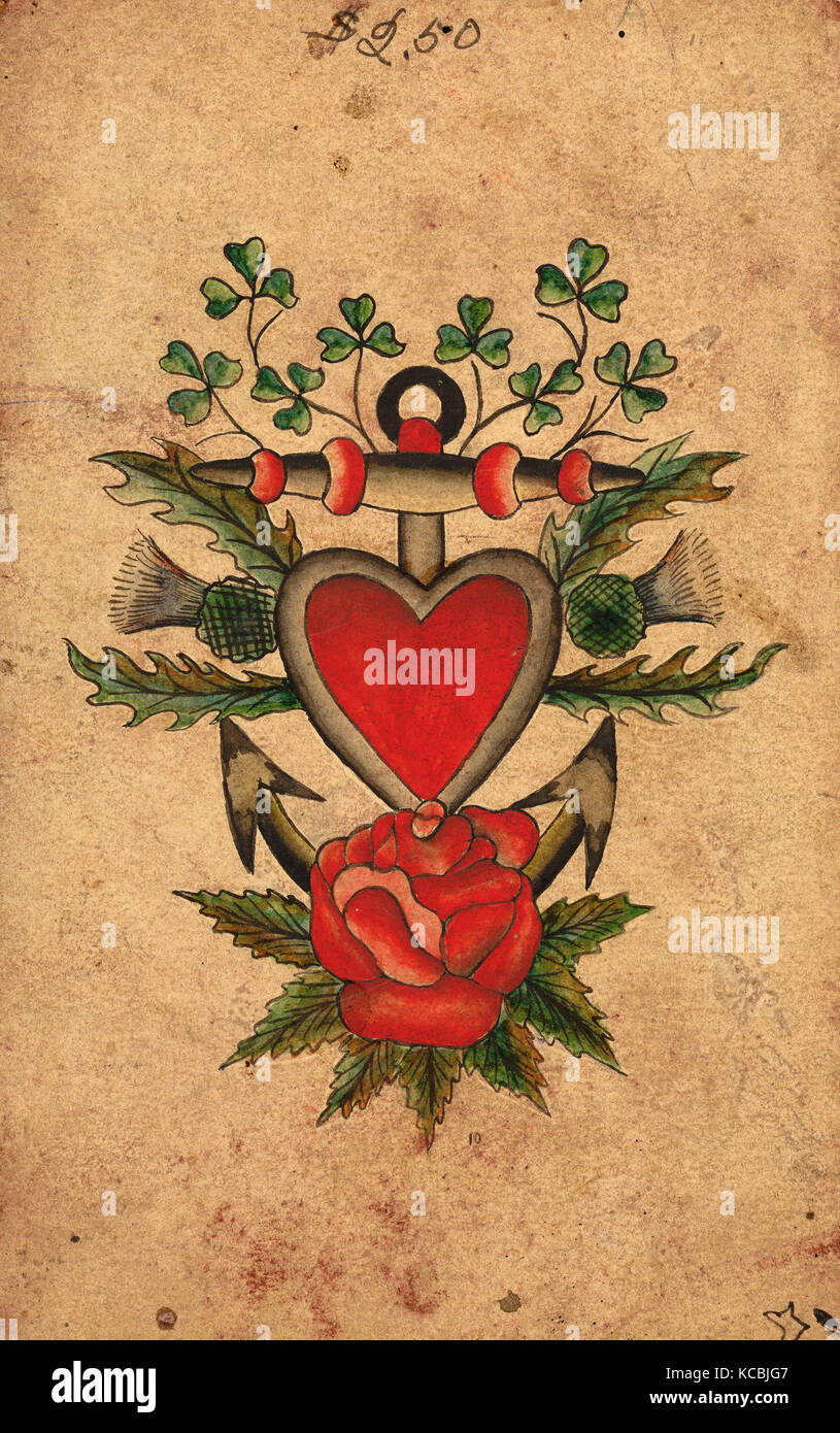 Zeichnungen und Drucke, Zeichnungen Ephemera, Tattoo Design mit Anker, Künstler, Clark & Verkäufer, Amerikanische, Aktiv 20. Stockfoto