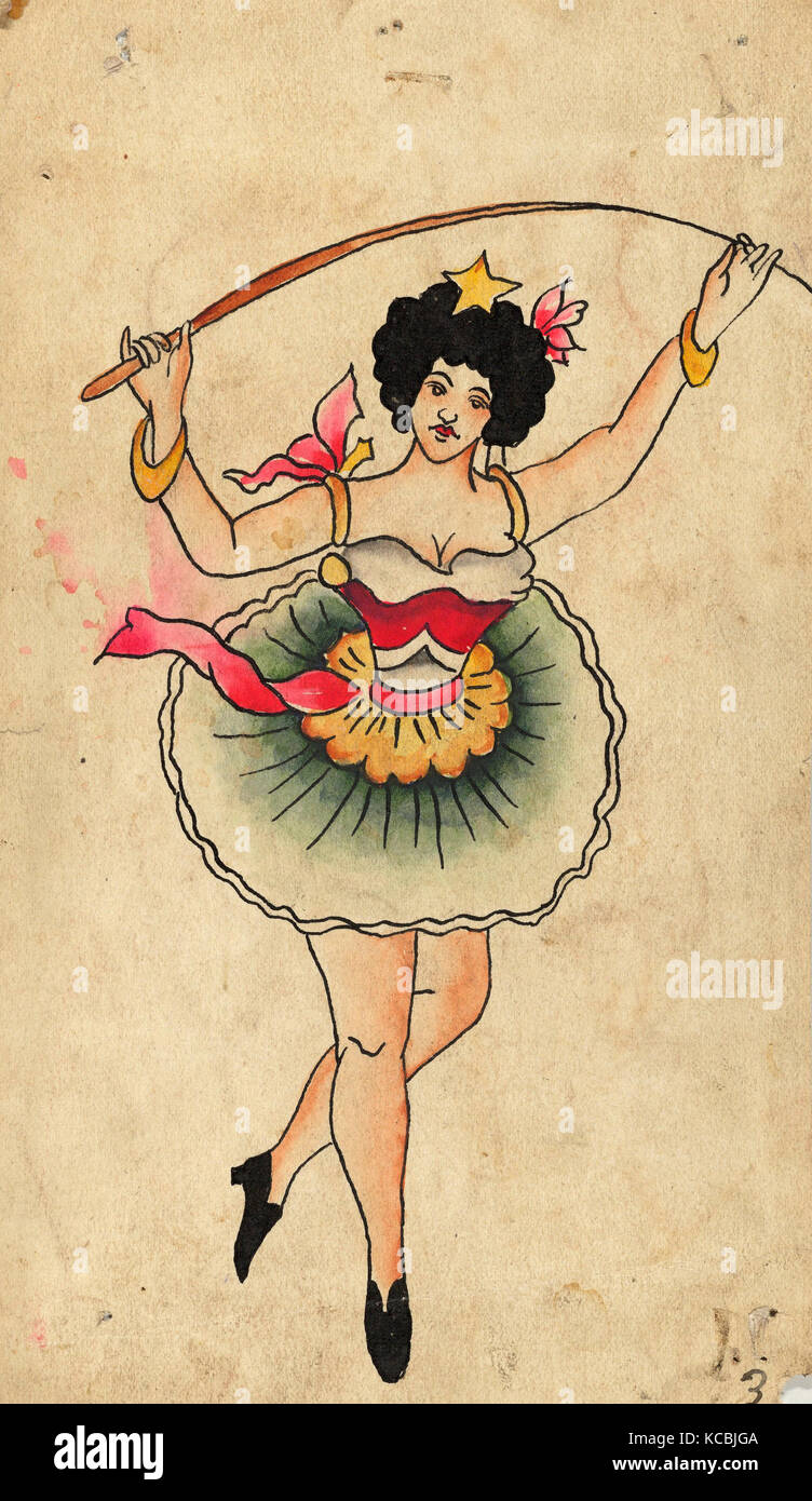 Zeichnungen und Drucke, Zeichnungen Ephemera, Tattoo Design eines weiblichen Performer, Künstler, Clark & Verkäufer, American Stockfoto