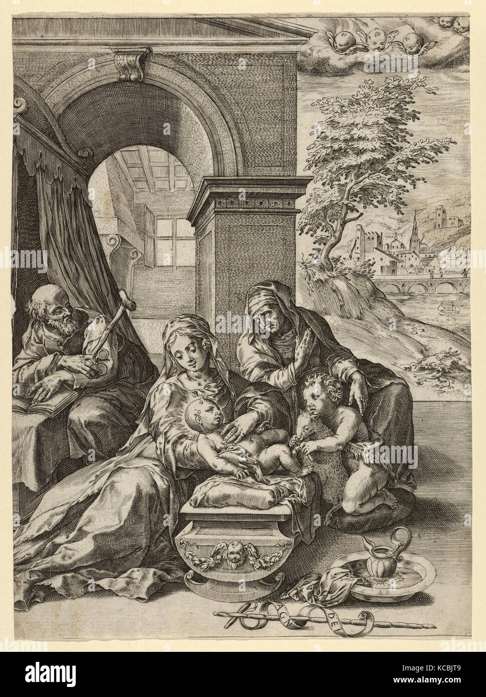 Die Heilige Familie mit der hl. Anna und dem jungen Johannes der Täufer, zugeschrieben, Cherubino Alberti Stockfoto