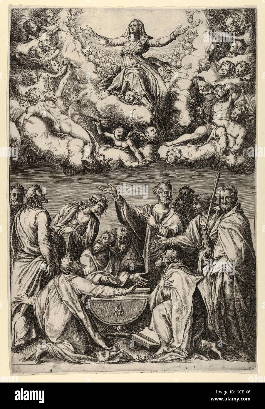 Die Himmelfahrt der Jungfrau mit der Jungfrau umgeben von Putten und mit den Aposteln unter Cherubino Alberti Stockfoto