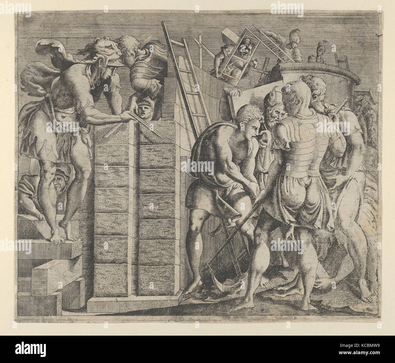 Cadmus Gebäude Theben, Anonym, Französisch, Schule von Fontainebleau, 16. Jahrhundert zugeschrieben, Meister der Geschichte von Cadmus zu Stockfoto