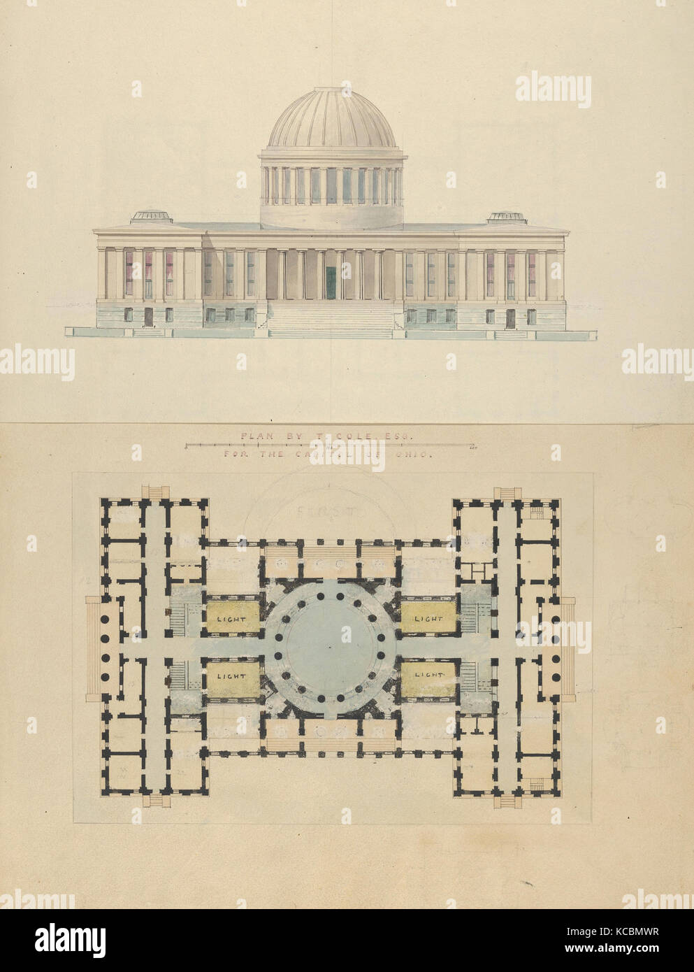 Plan von T.Cole, Esq. Für die Hauptstadt von Ohio, Alexander Jackson Davis, Ca. 1839 Stockfoto