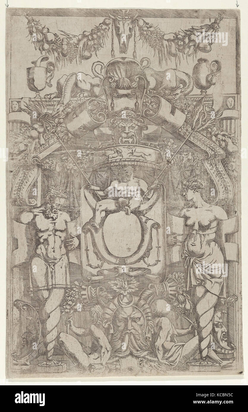 Ornament mit einem kleinen leeren Oval, Antonio Fantuzzi, 1540-45 Stockfoto