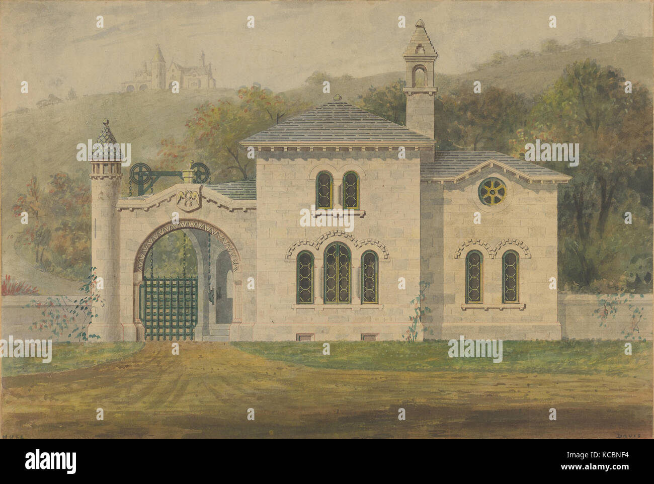 Gate Lodge für Amos G. Rumpf, Newburgh, New York (Frontansicht), Alexander Jackson Davis, 1849 Stockfoto