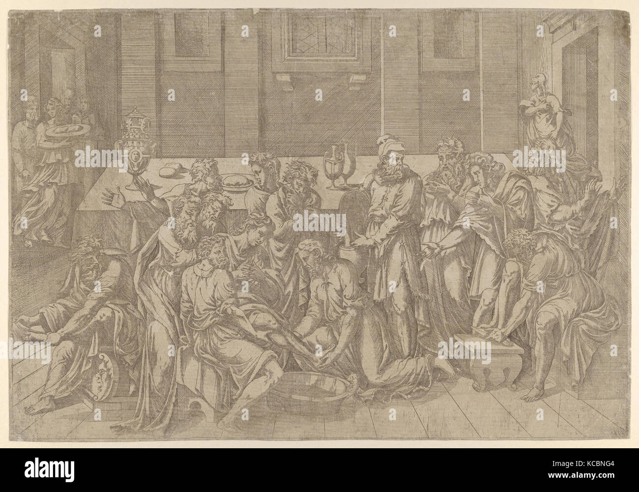 Jesus Waschen der Füße der Jünger, Antonio Fantuzzi, 1540-45 Stockfoto