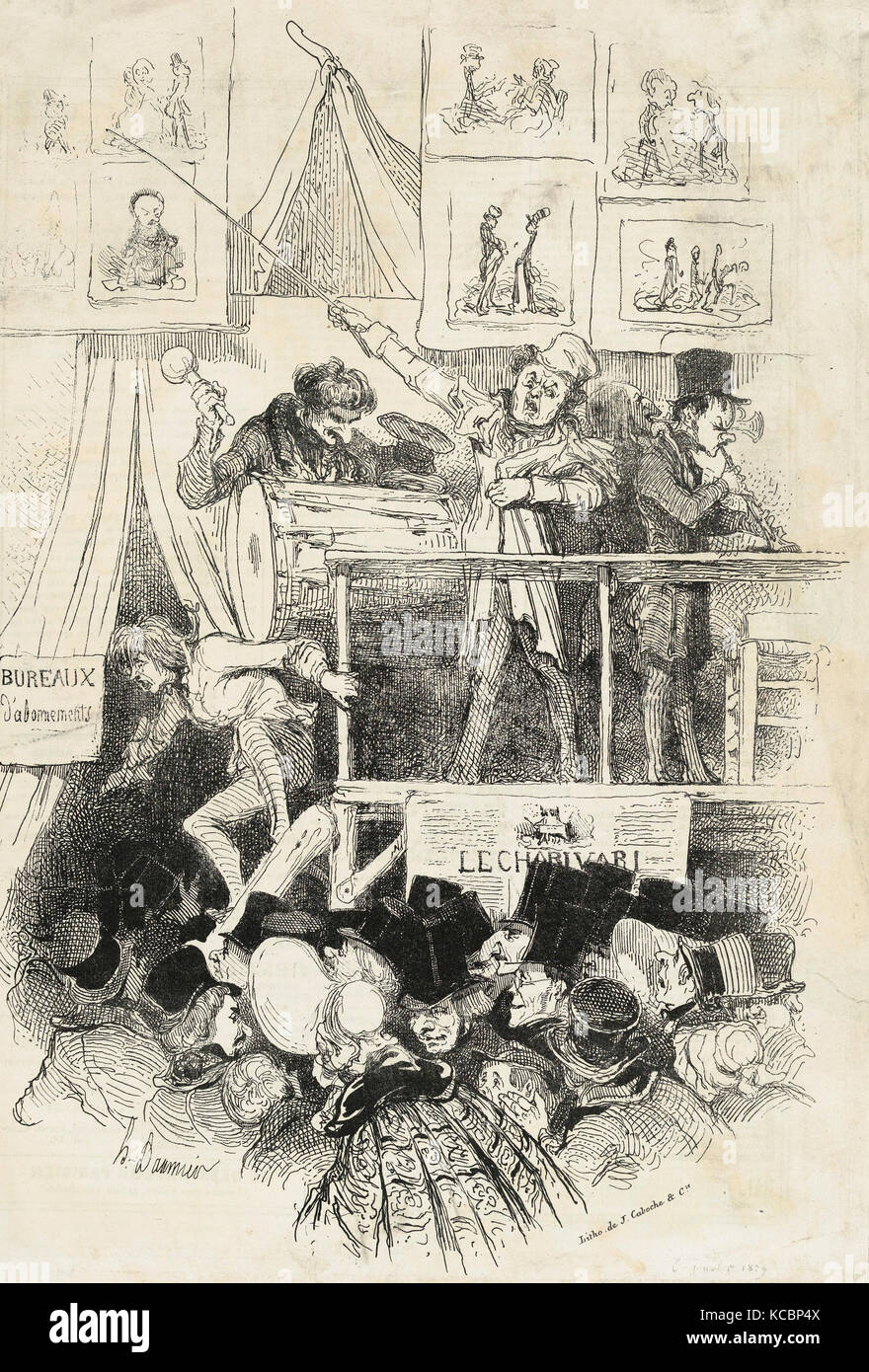 Zeichnungen und Drucke, Drucken, Sideshow von Le Charivari (Parade du Charivari), Artist, Drucker, Honoré Daumier, Caboche et Cie Stockfoto