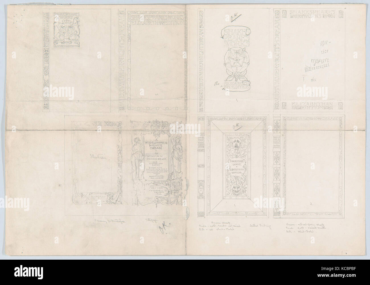Cover Designs für die ELISABETHANISCHE Edition der Werke Shakespeares, herausgegeben von Thomas Y. Crowell, Bertram Goodhue, Ca. 1904 Stockfoto