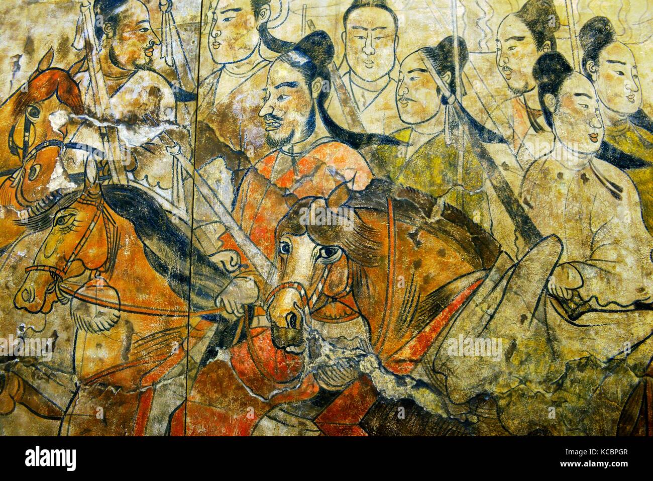 Nördlichen Qi Dynastie. Detail der Prozession Wandmalerei aus dem Grab in Lourui Wangguo Dorf, Stadt Taiyuan, Provinz Shanxi, China Stockfoto