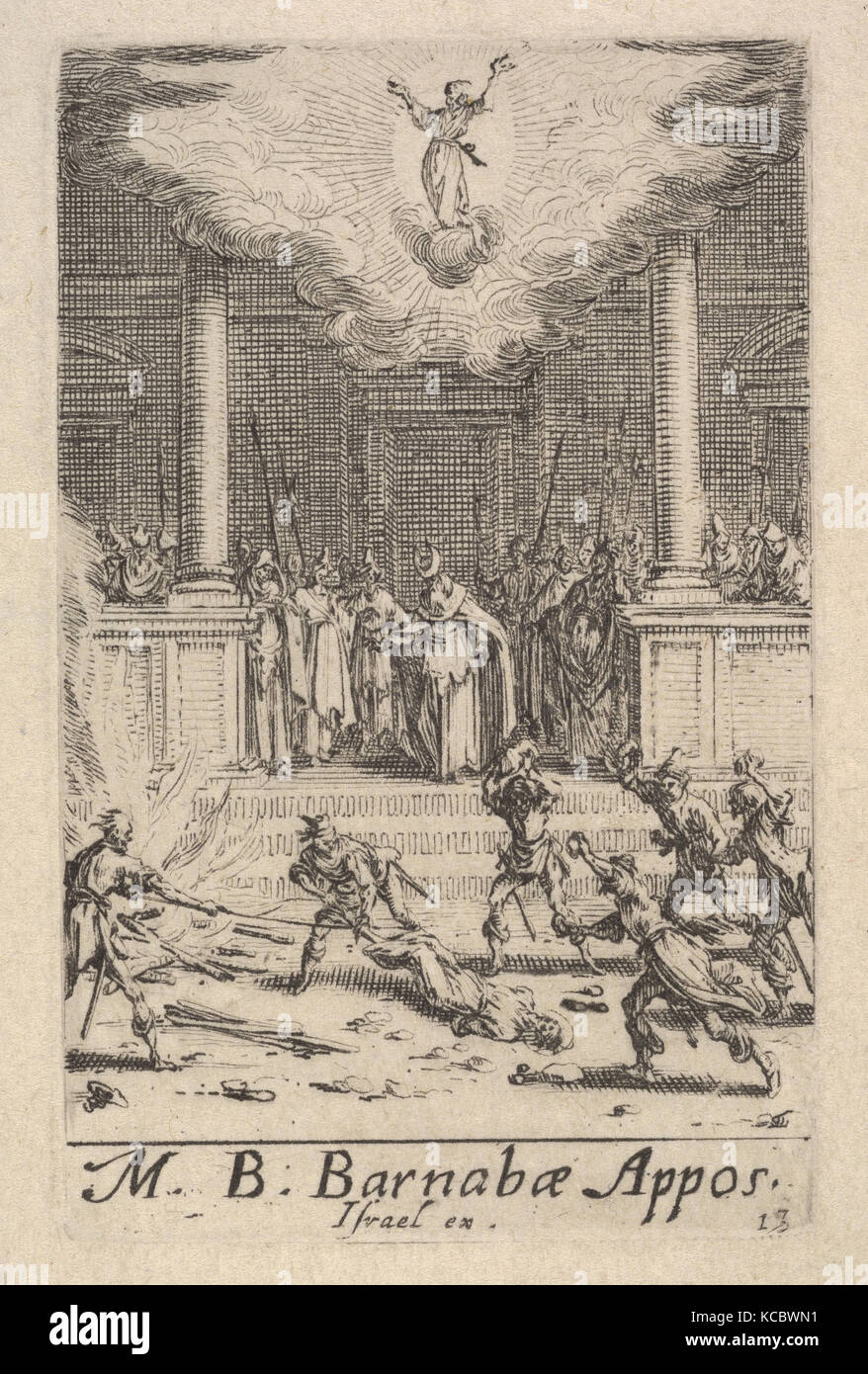 Das Martyrium des Heiligen Barnabas, aus der Serie "Die kleinen Apostel" (Les petits apôtres), Jacques Callot, Ca. 1632 Stockfoto