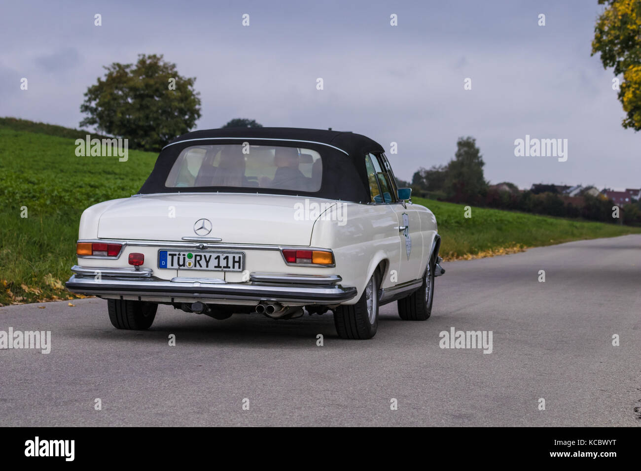 Der Kühlergrill und die Abzeichen club Auto Mercedes-Benz W112 300SE  (schwarz-weiß Stockfotografie - Alamy