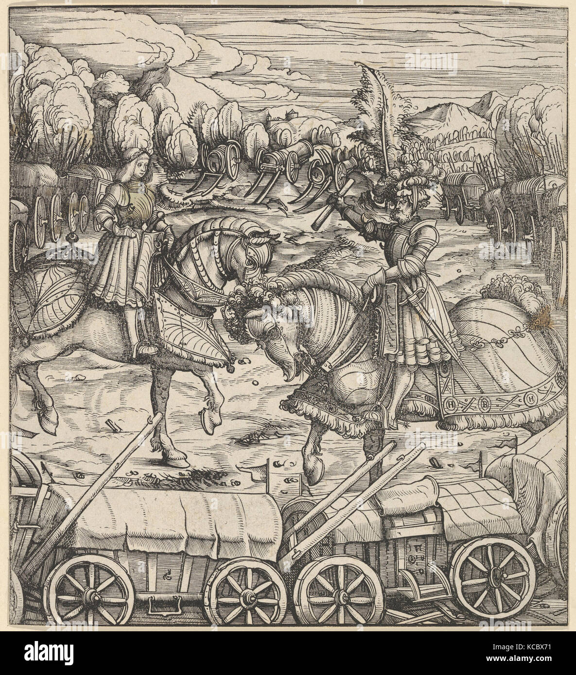 Der weiße König Lernen in ein Lager mit Wagen, von "Weisskunig, Hans Burgkmair, 1514-16 beilegen Stockfoto