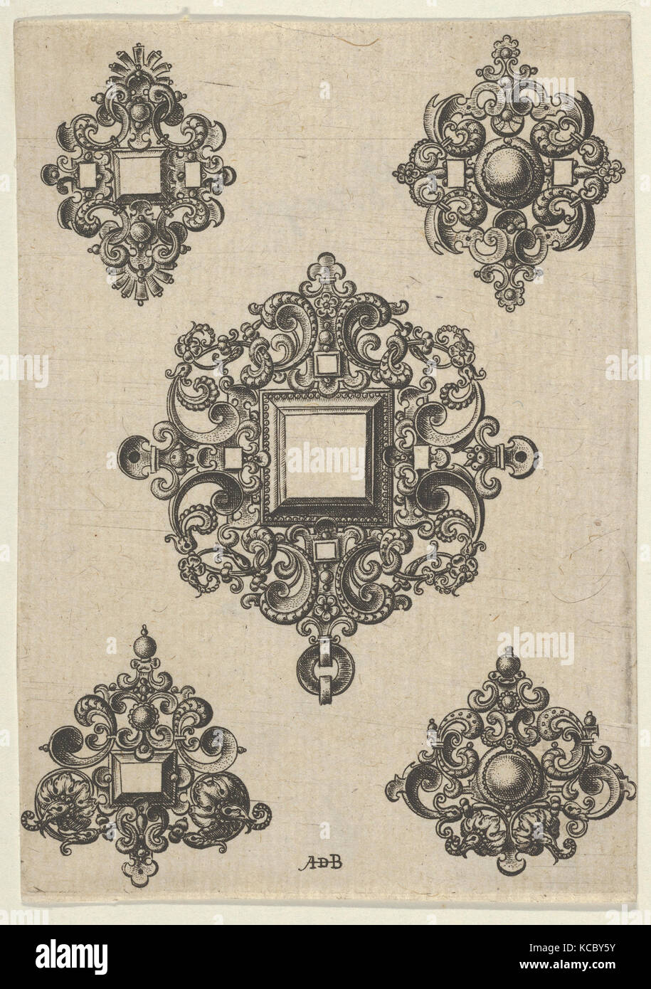 Vertikale Panel mit Designs für fünf Spiegel, Abraham de Bruyn, 1580-1600 zurückzuführen Stockfoto