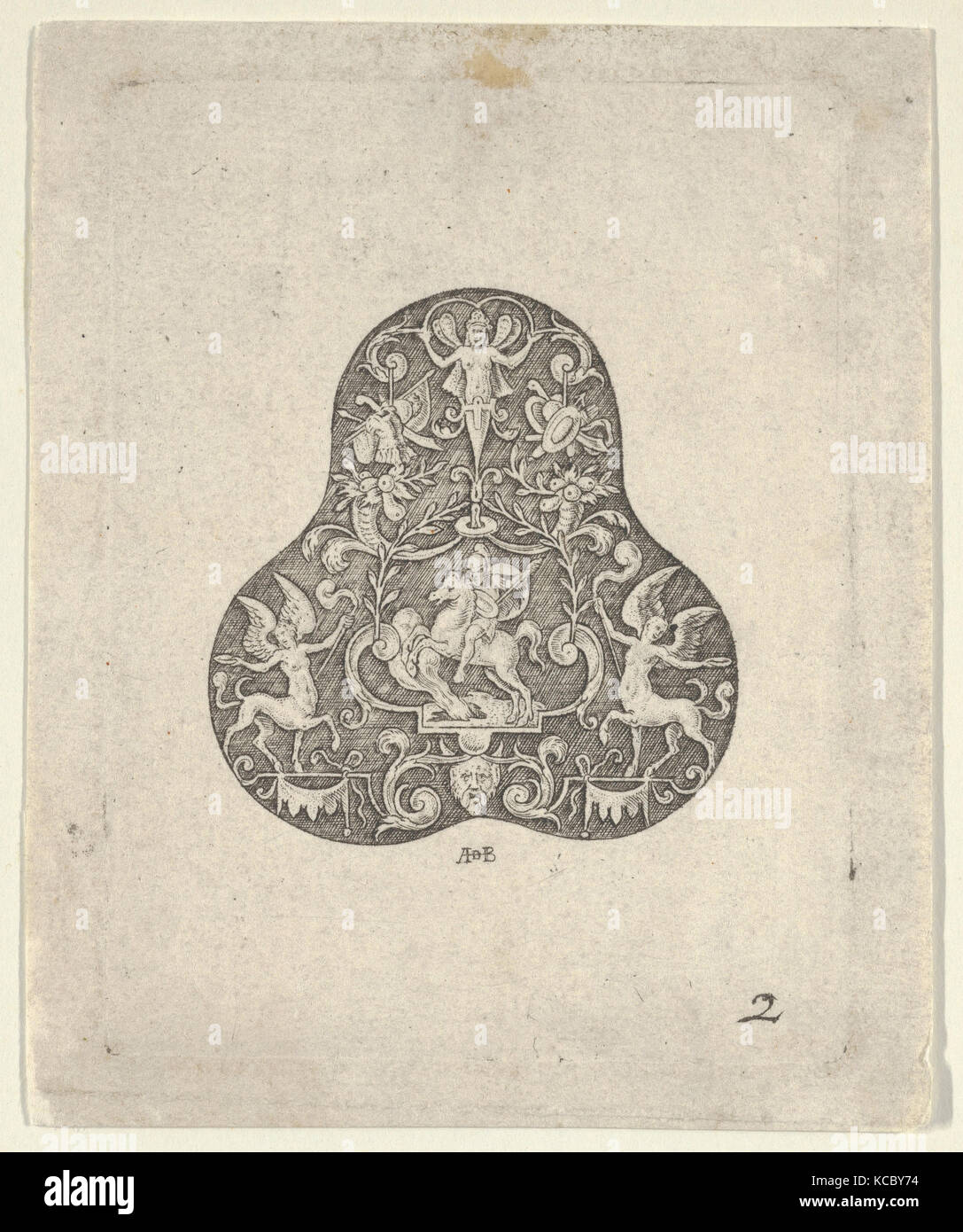 Vertikale Panel mit einem Birnenförmigen Design mit einem montierten Soldat und Zentauren, Abraham de Bruyn, 1580-1600 zurückzuführen Stockfoto