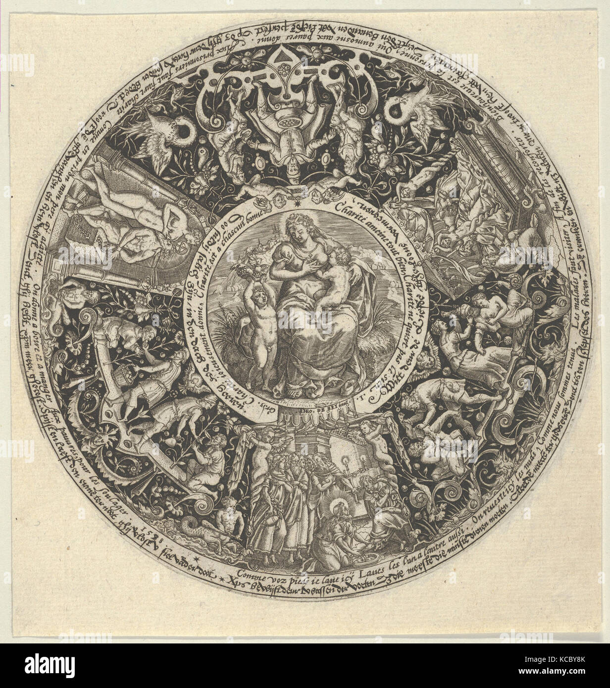 Charitas und die Taten der Nächstenliebe, der aus einer Reihe von tazza Designs, Theodor de Bry, Ca. 1588 Stockfoto