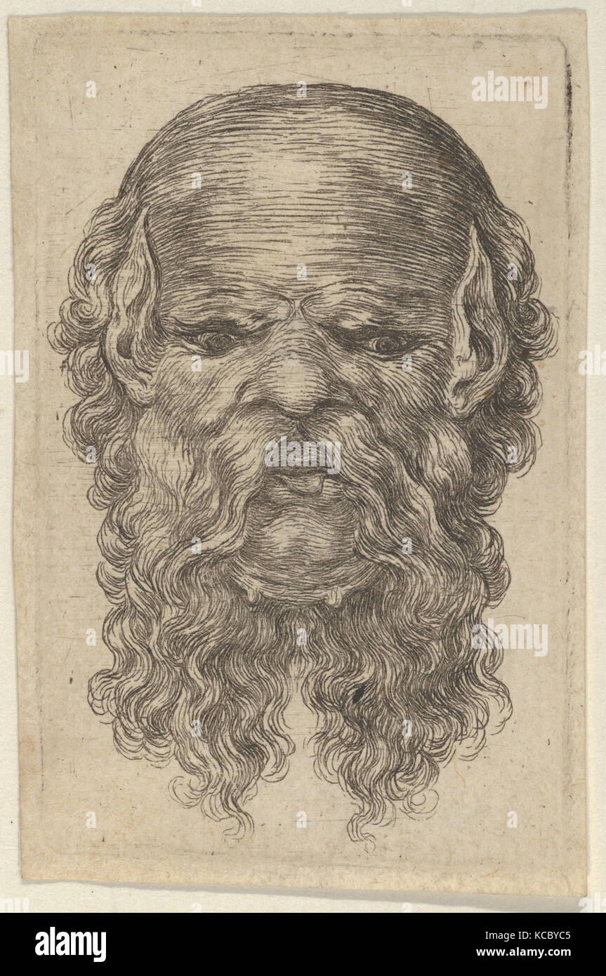 Maske der ein glatzköpfiger Mann mit spitzen Ohren und einem langen, Parted Bart, von Tauchern Masken, Francois Chauveau, Ca. 1635 - 45 Stockfoto