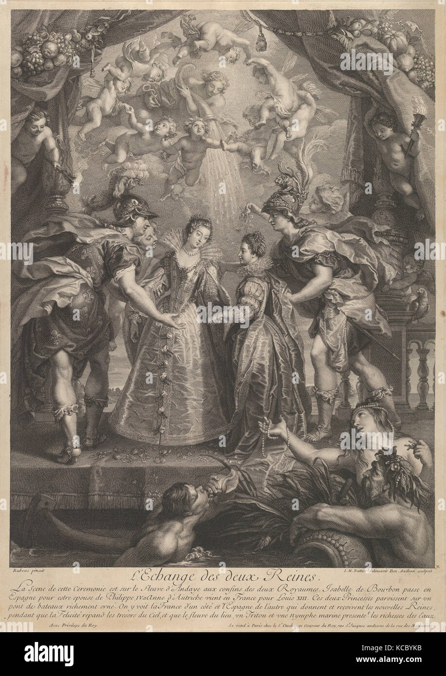 Platte17: Der Austausch der beiden Prinzessinnen in Hendaye, allegorischen Szene mit Anna von Österreich und Elisabeth von Bourbon Stockfoto