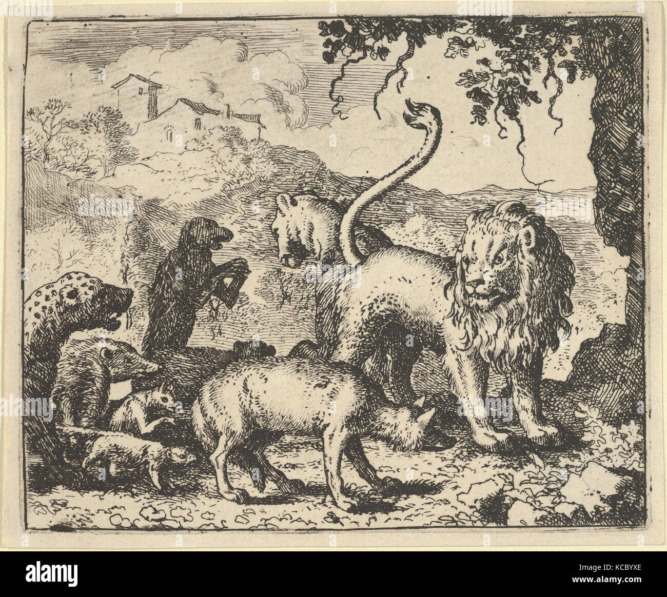 Renard wird vorgeworfen, durch die Wolf und mehrere Tiere von Hendrick van Alcmar's Renard das Fox, Allart van Everdingen, 1650-75 Stockfoto