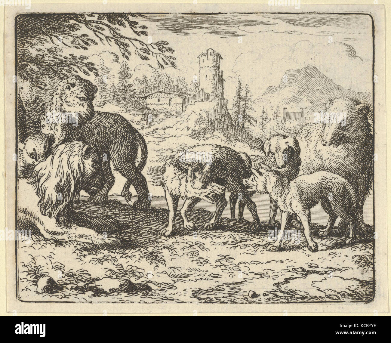 Renard ist zum Tode von Hendrick van Alcmar's Renard das Fox, Allart van Everdingen, 1650-75 verurteilt. Stockfoto