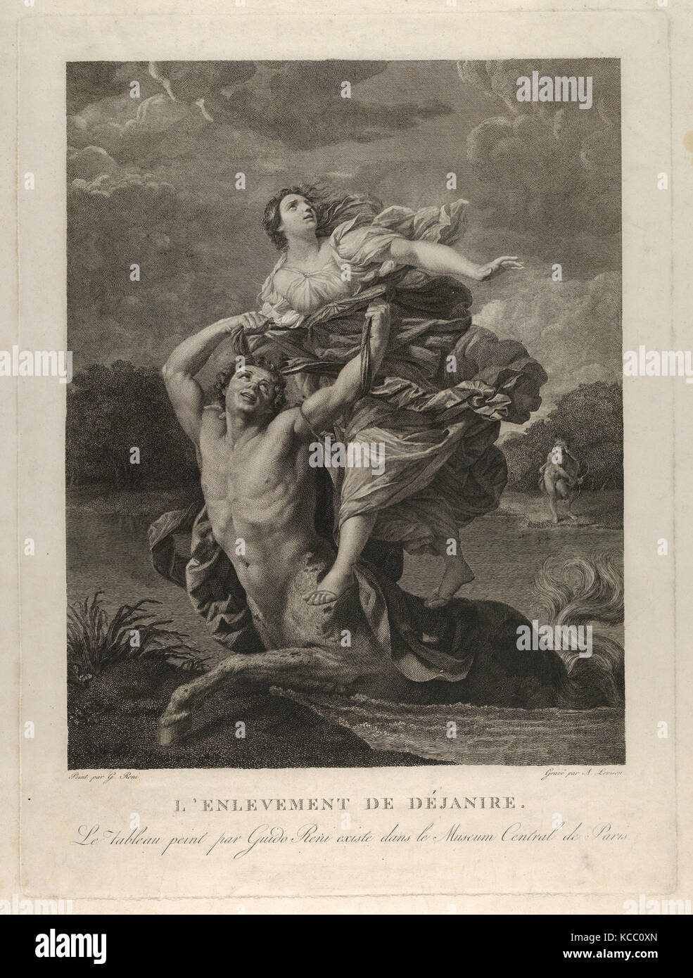 Zeichnungen und Drucke, Drucken, Dejanira entführt von der Centaur Katharina, ein Mann mit Pfeil und Bogen auf der rechten Seite, nach Reni Stockfoto