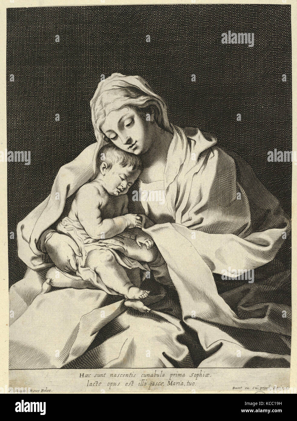 Zeichnungen und Drucke, Drucken, die Jungfrau mit dem Kind Christus auf ihren Schoß, nachdem Reni Stockfoto