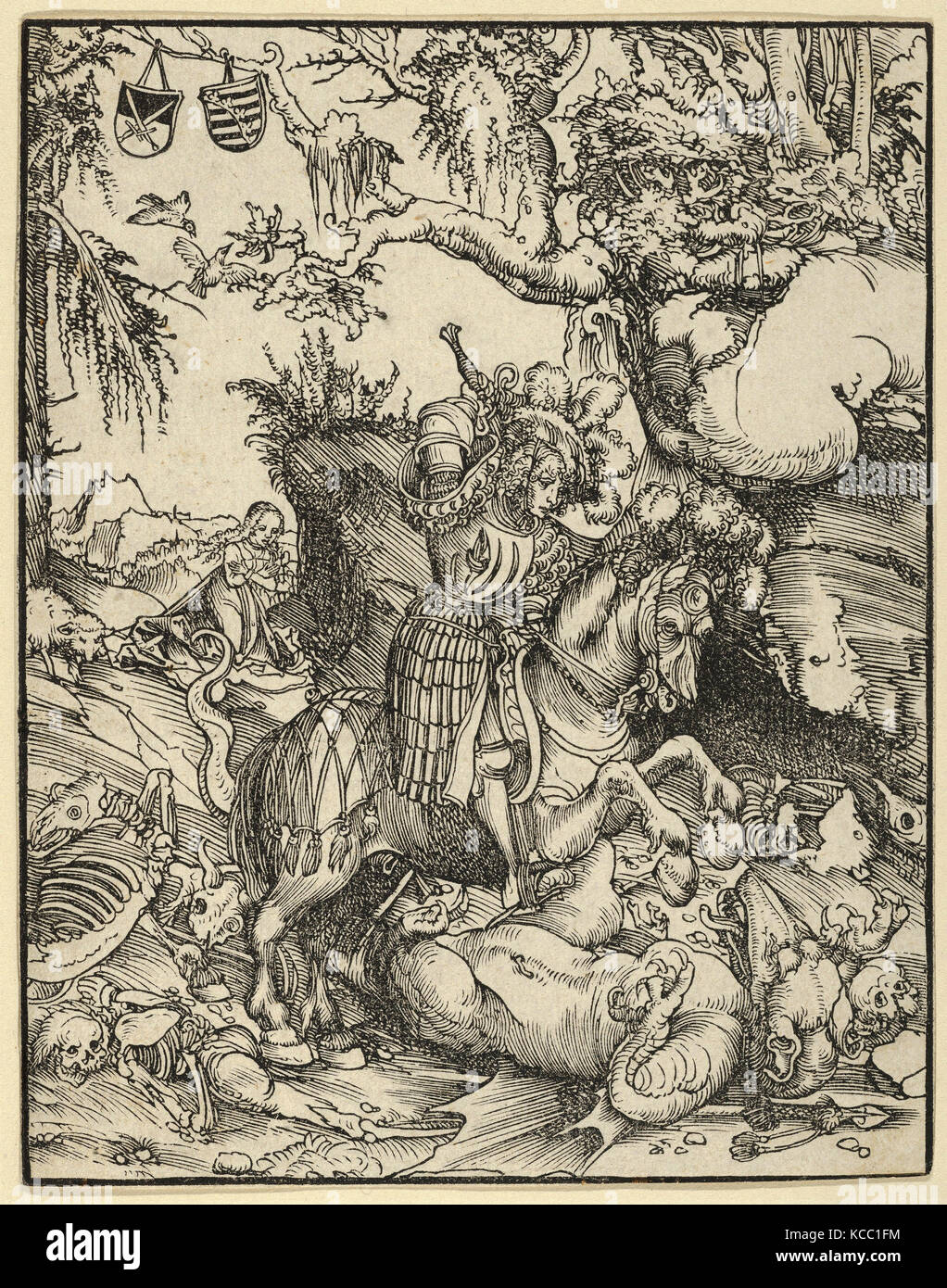 Zeichnungen und Drucke, Drucken, St. Georg zu Pferd Slaying der Drache, Künstler, Lucas Cranach der Ältere, deutscher, Kronach 1472 Stockfoto