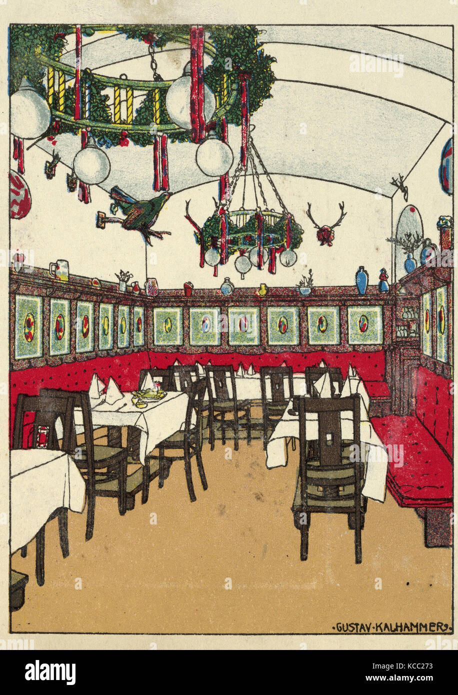 Zeichnungen und Drucke, Drucken, National Railway Station Restaurant, Wien X, Josef Pohl, Restaurant Staatsbahnhof, Wien X Stockfoto