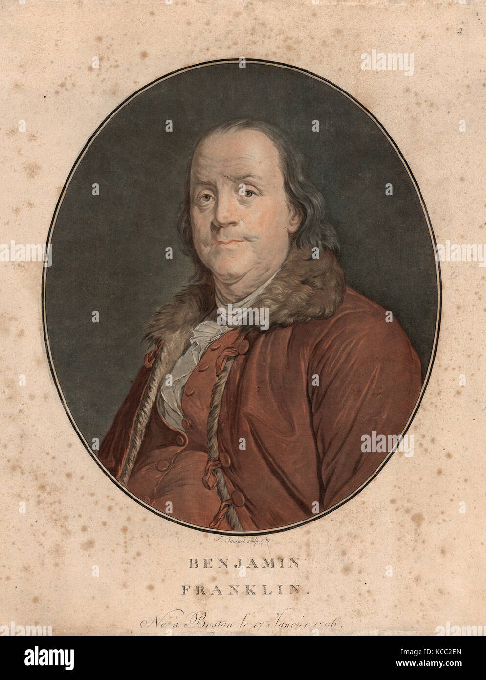 Benjamin Franklin, Jean François Janinet (Französisch, Paris 1752 - 1814 Paris), nach Joseph Siffred Duplessis (Französisch, Carpentras Stockfoto