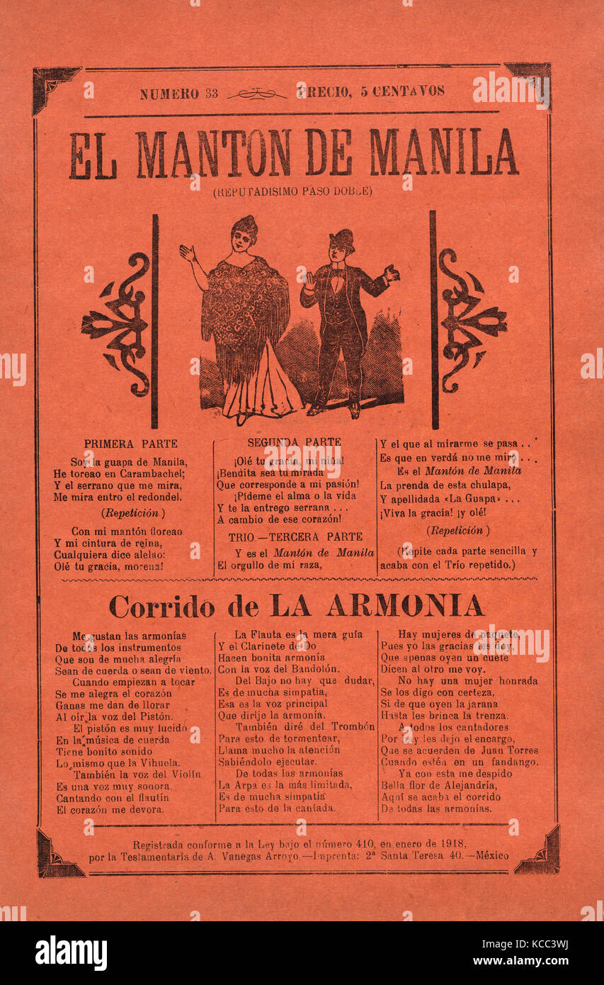 Prospekt mit Songs für eine Zwei-step Tanz, ein Paar tanzen, José Guadalupe Posada Mexikanische, 1851 - 1913 Stockfoto