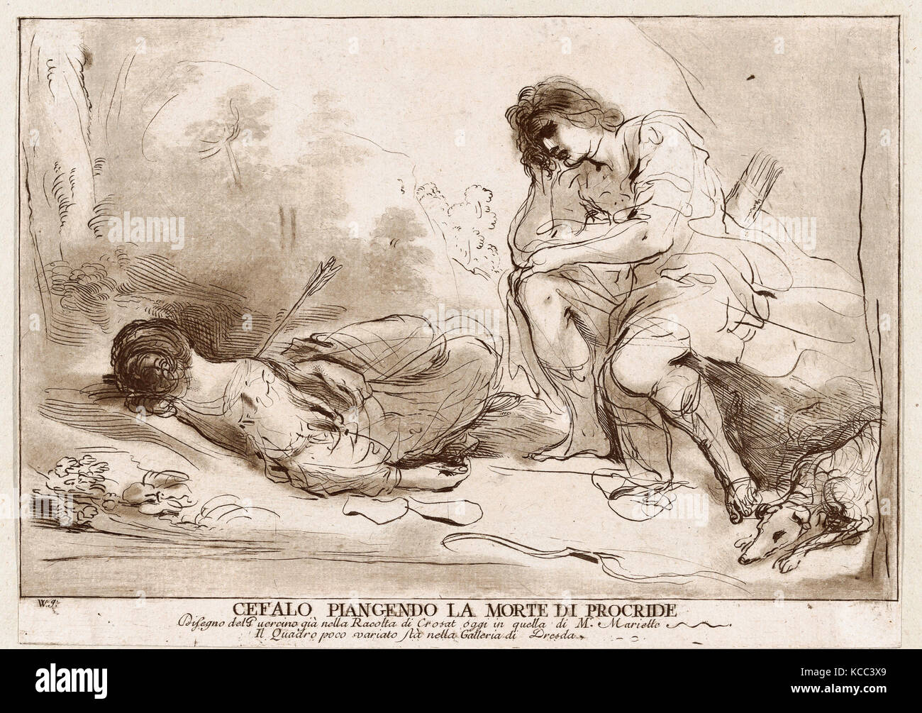 Zeichnungen und Drucke, Drucken, Cephalus und Procris, Künstler, Nach, Guercino (Giovanni Francesco Barbieri), Vincenzio Vangelisti Stockfoto