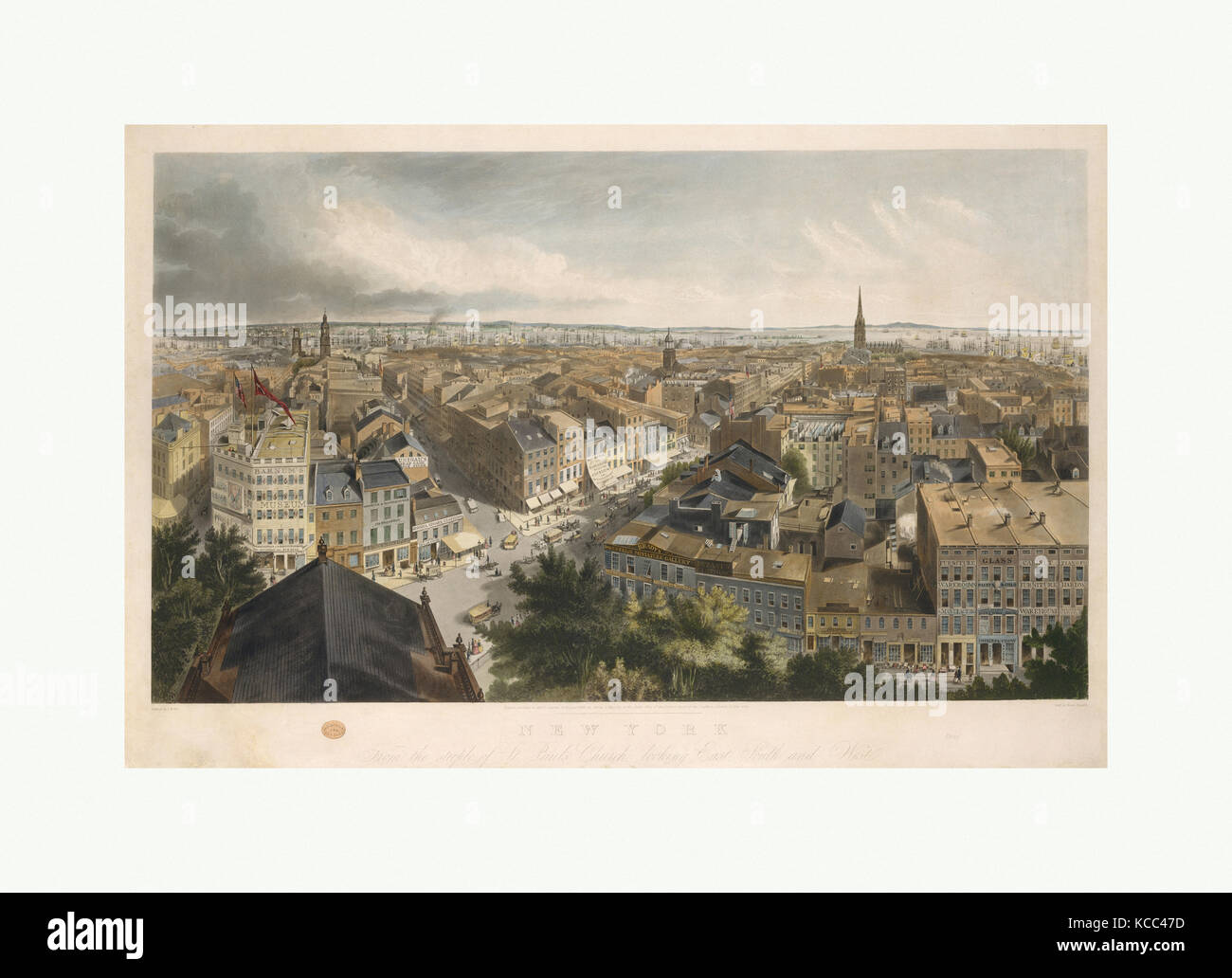 New York vom Turm der St. Paul's Kirche, Blick nach Osten, Süden und Westen, Henry A. Papprill, 1849 Stockfoto