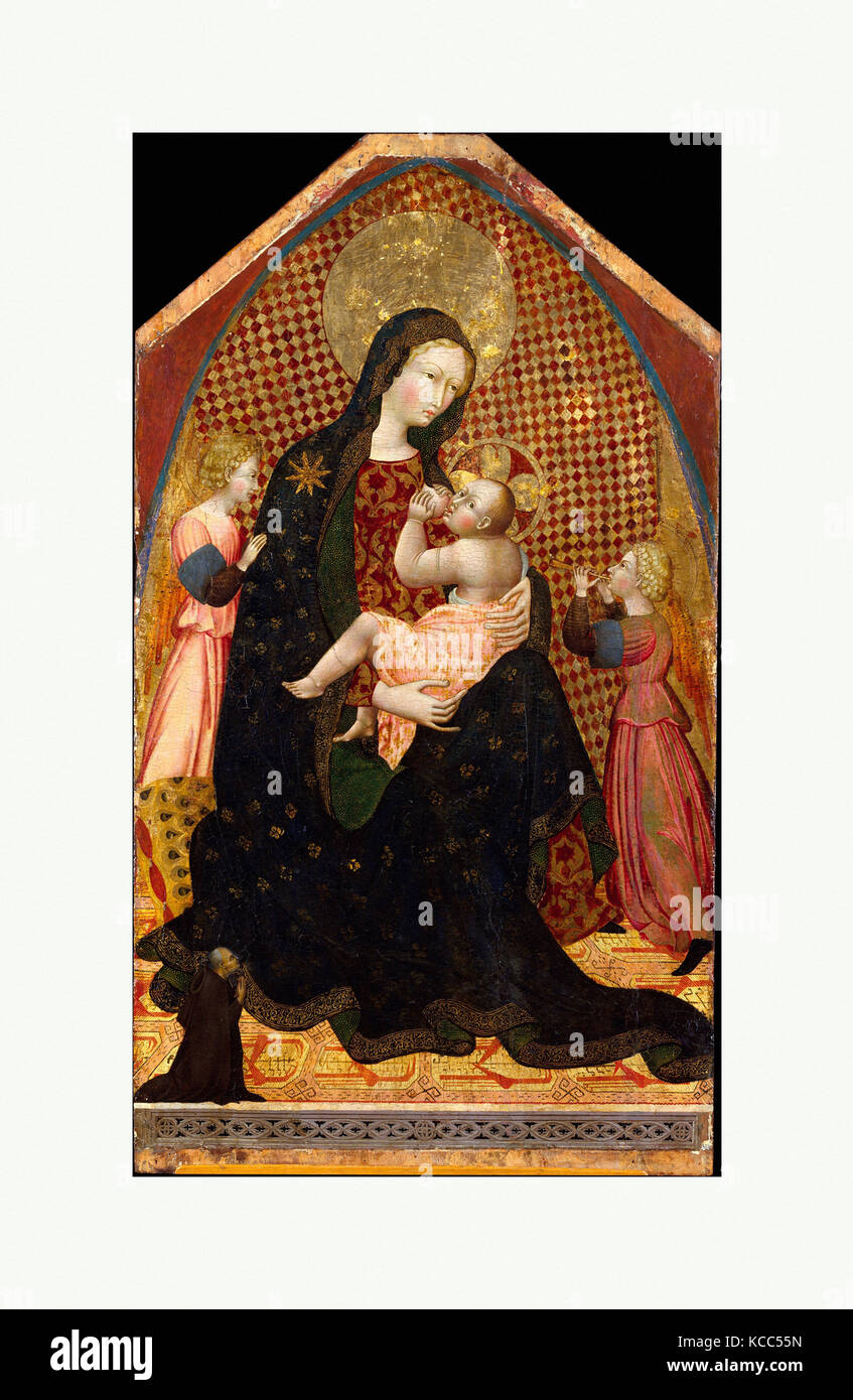 Madonna mit Kind und zwei Engeln und einem Spender, Giovanni di Paolo, Ca. 1445 Stockfoto