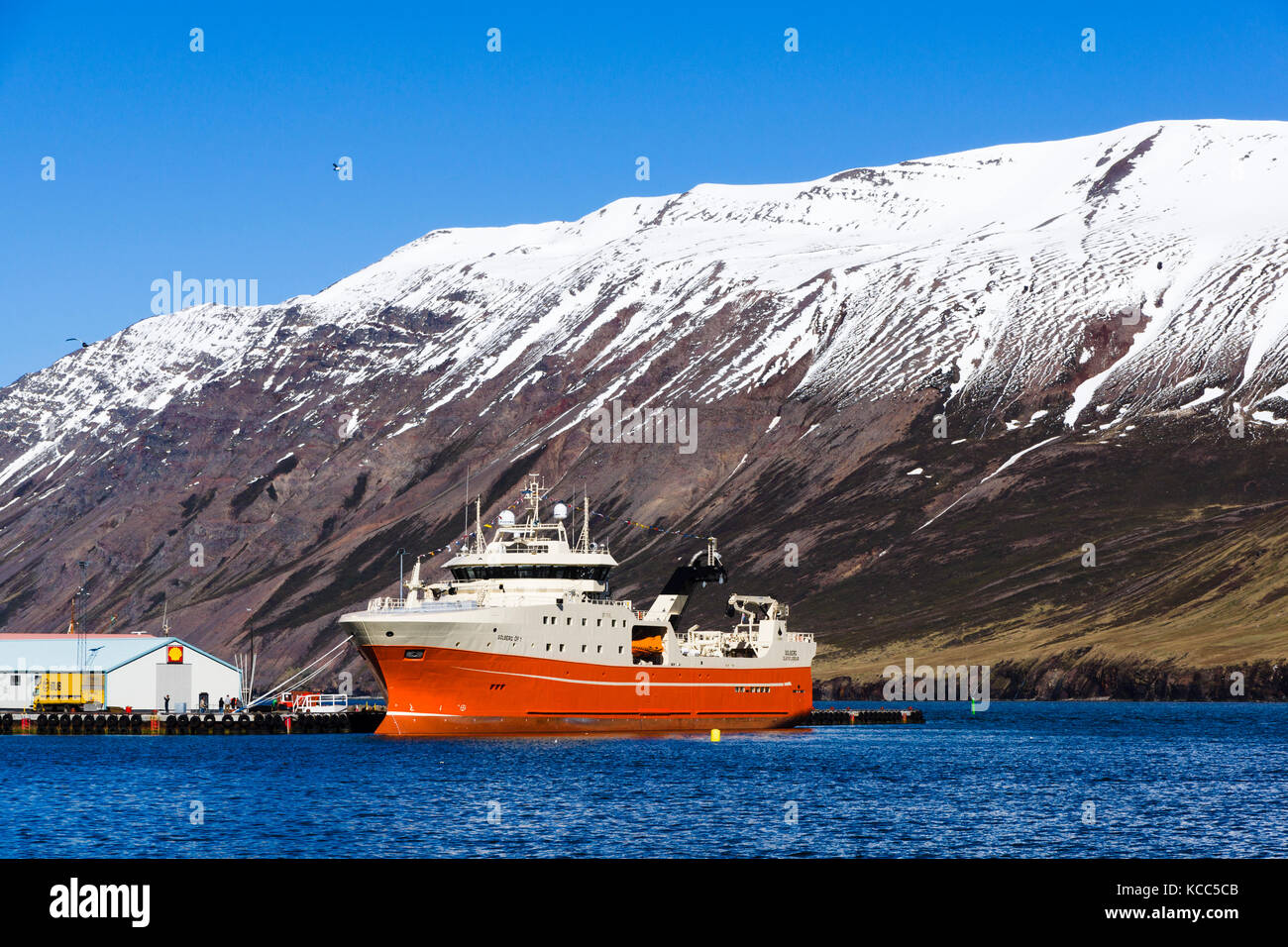 Sólberg Óf 1 Fabrik-Gefrierschrank Trawler Fischereischiff in Siglufjörður, Island, Island Stockfoto