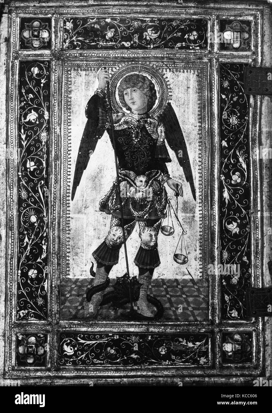 St. Michael, Tempera auf Holz, insgesamt 23 1/2 x 15 1/2 in. (59,7 x 39,4 cm); zentrales Feld 10 x 5 5/8 in. (25,4 x 14,3 cm Stockfoto