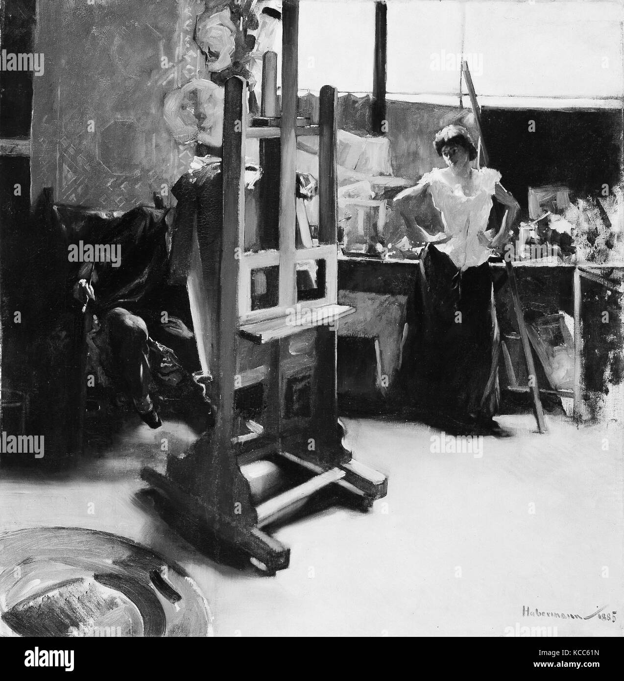 Im Studio, 1885, Öl auf Leinwand, 39 5/8 x 37 3/4 in. (100,6 x 95,9 cm), Gemälde, Hugo von Habermann (Deutsch, Dillingen 1849 Stockfoto
