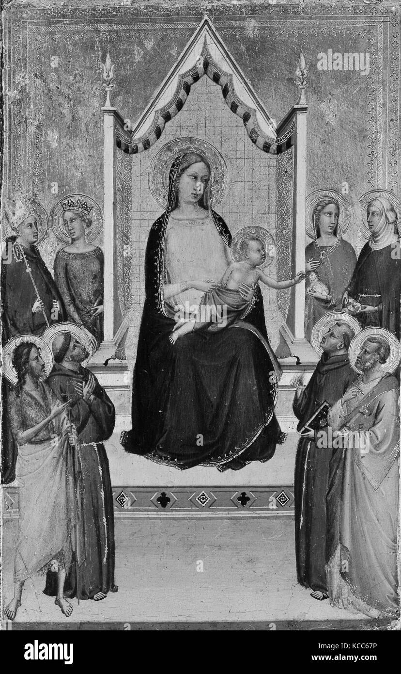 Madonna mit Kind auf dem Thron mit Heiligen, Workshop von Bernardo Daddi Stockfoto