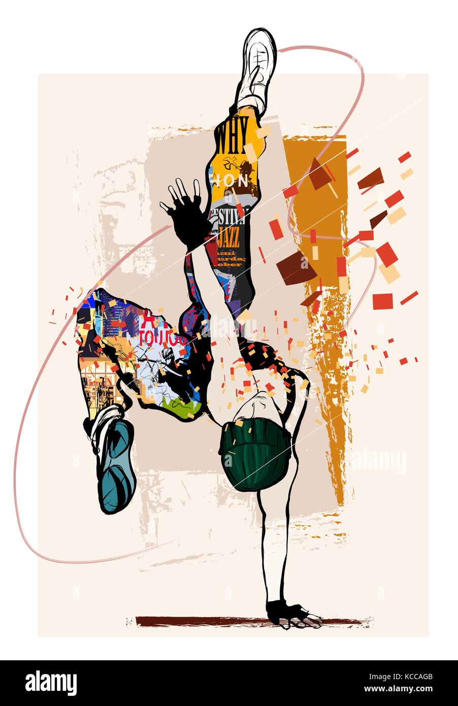 Hip hop Tänzerin auf Grunge Background-Vector Illustration Stock Vektor