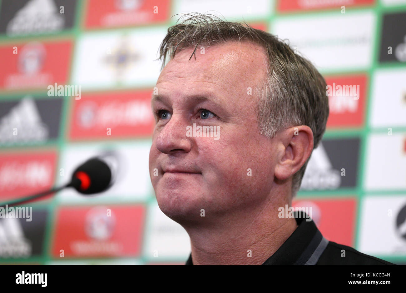 Nordirland-Manager Michael O'Neill während der Pressekonferenz im Windsor Park, Belfast. Stockfoto