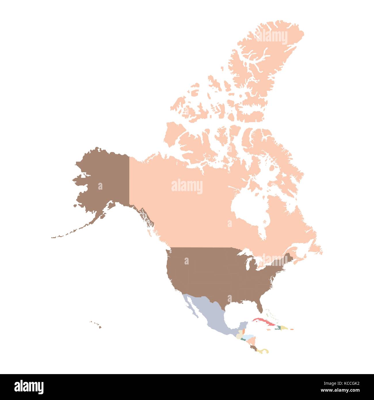 Farbe Karte von Nordamerika kontinent. Vector Illustration Stock Vektor