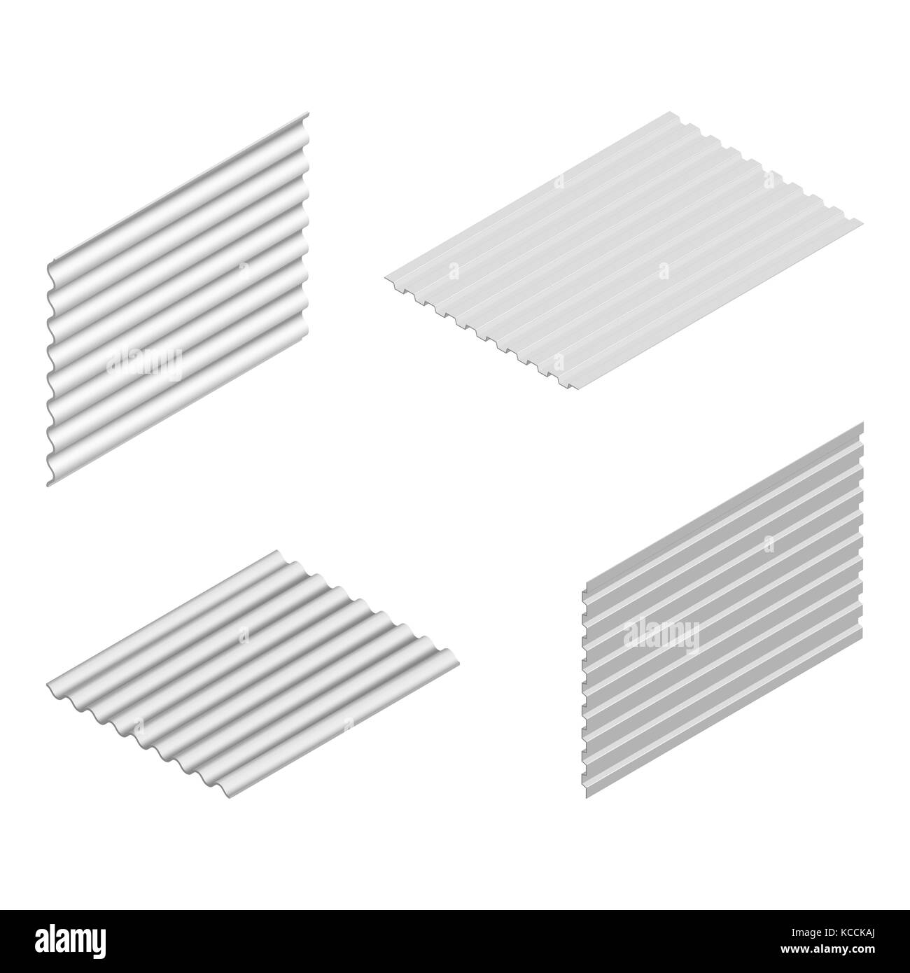 Blatt Welle Schiefer und Stahl Profil auf weißem Hintergrund, vertikale und horizontale Anordnung. Element der Gestaltung von Baustoffen. Stock Vektor