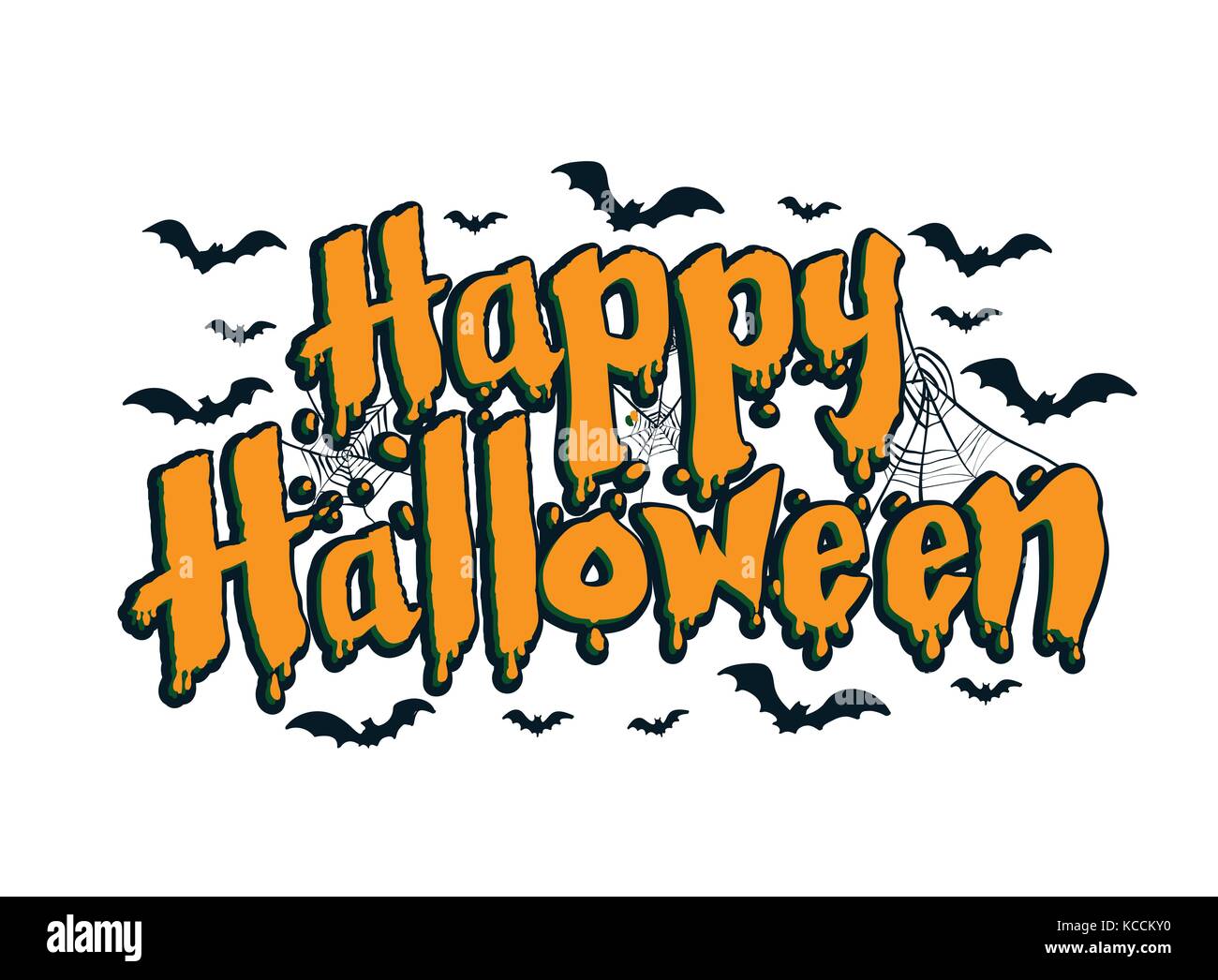 Beschriftung der Happy Halloween mit Spinne und Web, Kalligraphie Design für Halloween-Vector Illustration Stock Vektor