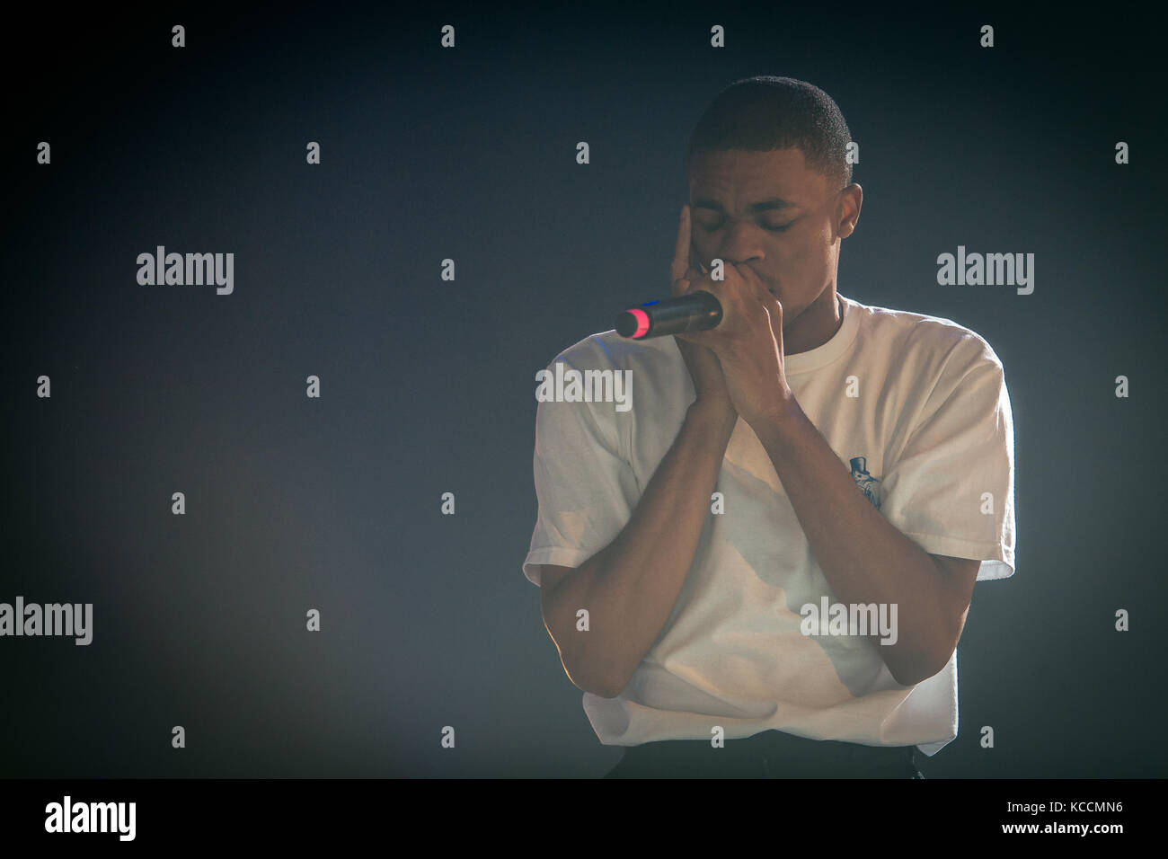 Der US-amerikanische Rapper Vince Staples führt ein Live-Konzert auf dem norwegischen Musikfestival Øyafestivalen 2015 in Oslo durch. Norwegen, 15/08 2015. Stockfoto