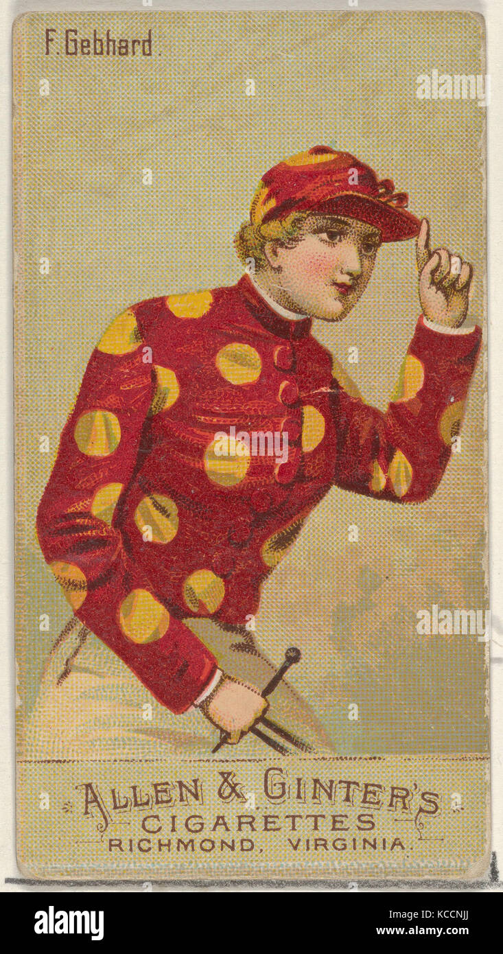 F. Gebhard, aus der Racing Farben der World Series (N22b) für Allen & Ginter Zigaretten, 1888 Stockfoto
